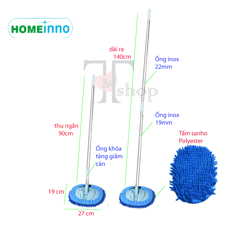 [HOẢ TỐC] Cây Lau Đa Năng Lau Ô Tô, Lau Tường, Lau Xe Buýt, Lau Nhà Homeinno Cao Cấp Cán Thu Ngắn 90cm Dài Ra 140cm