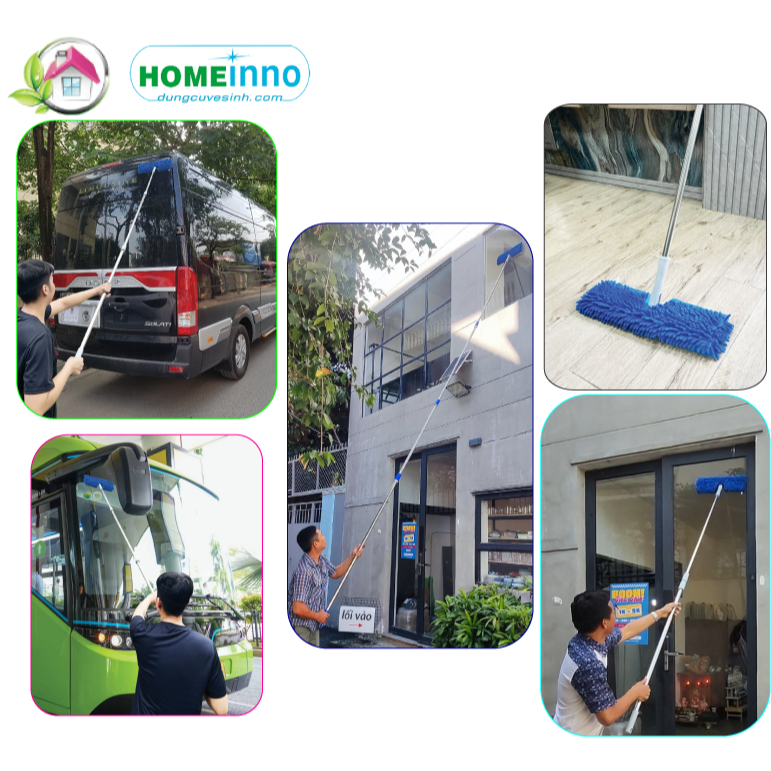 [HOẢ TỐC] Cây Lau Đa Năng Lau Ô Tô, Lau Tường, Lau Xe Buýt, Lau Nhà Homeinno Cao Cấp Cán Thu Ngắn 90cm Dài Ra 140cm
