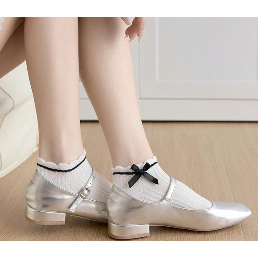 Vớ Tất nữ thêu nổi hình Nơ lớn cổ ngắn siêu dễ thương, xinh xắn
