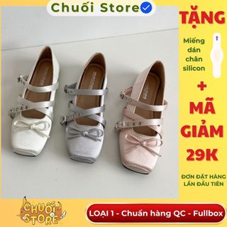 Giày bệt nữ da PU tổng hợp dệt vải đế cao su phong cách tiểu thư dễ thương mix nơ phối quai chéo