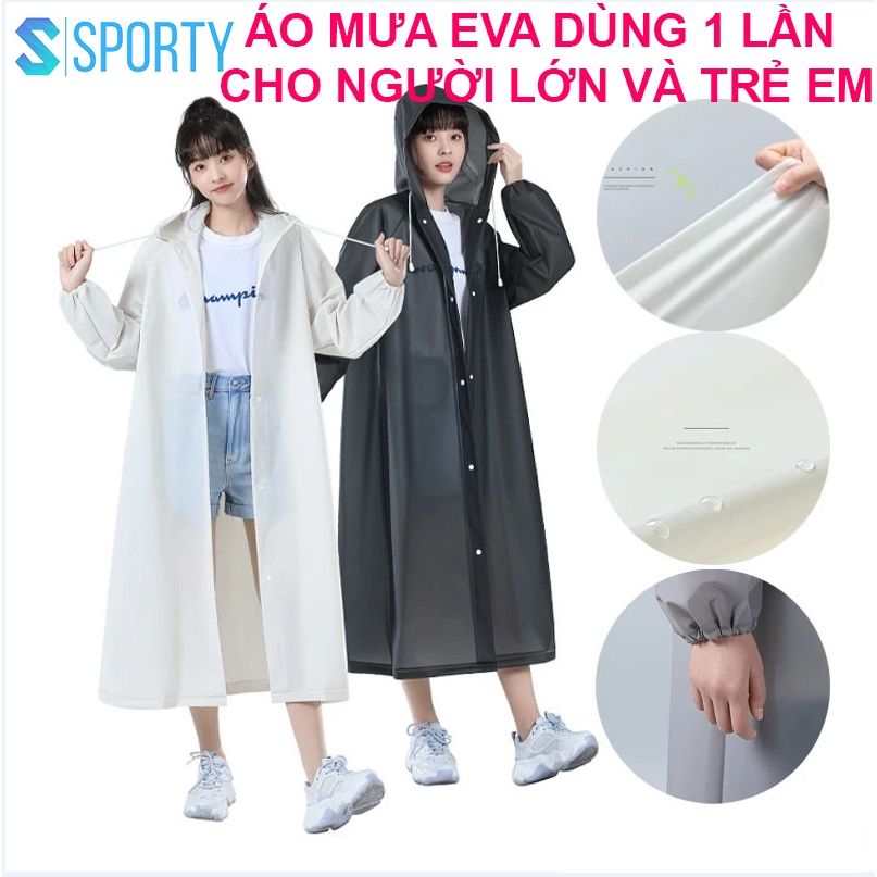 Áo mưa EVA dùng 1 lần siêu nhẹ, bản khoá bấm tiện lợi, chống thấm nước cho người lớn và trẻ em
