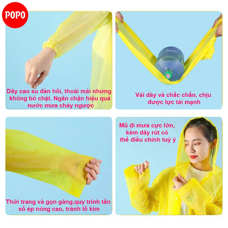 Áo mưa EVA dùng 1 lần siêu nhẹ, bản khoá bấm tiện lợi, chống thấm nước cho người lớn và trẻ em