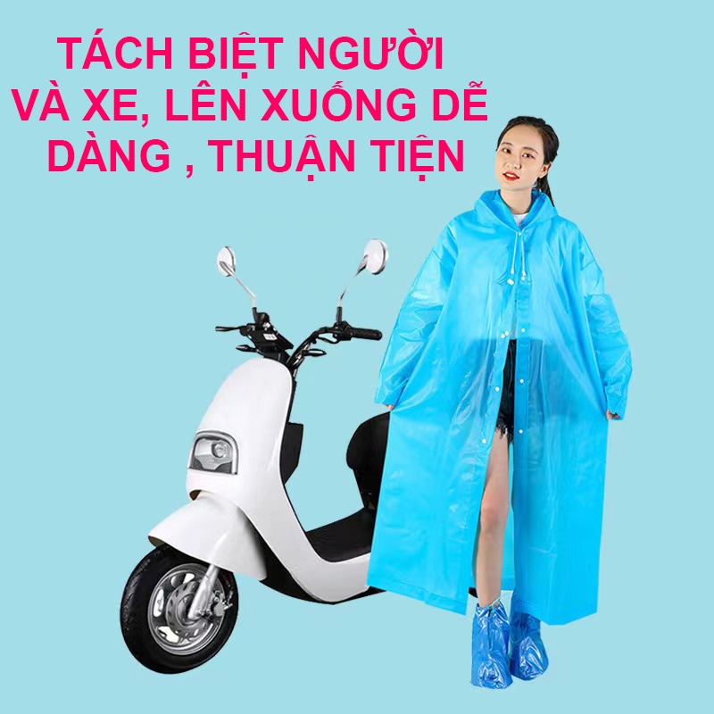 Áo mưa EVA dùng 1 lần siêu nhẹ, bản khoá bấm tiện lợi, chống thấm nước cho người lớn và trẻ em