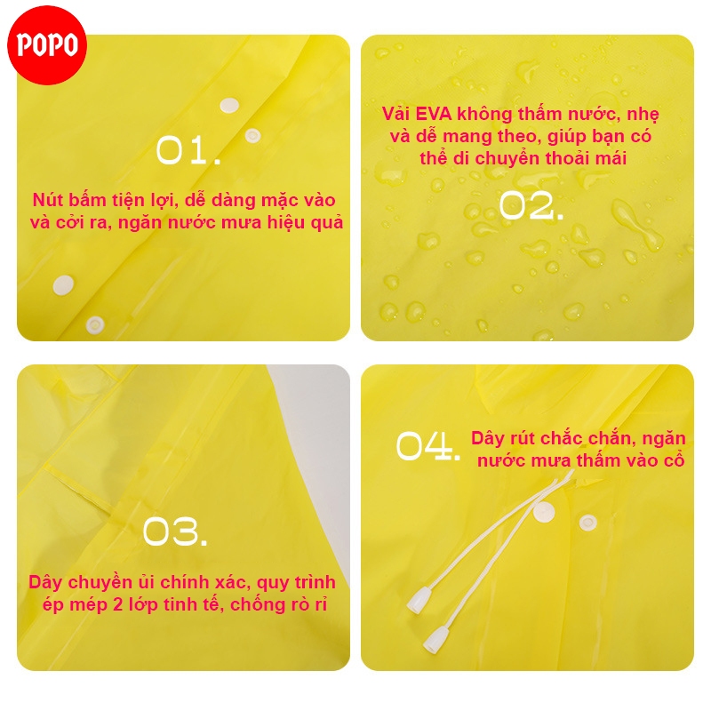 Áo mưa EVA dùng 1 lần siêu nhẹ, bản khoá bấm tiện lợi, chống thấm nước cho người lớn và trẻ em