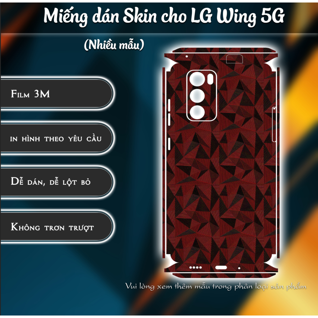 Skin 3M dán LG Wing 5G | Miếng dán Film 3M vân nổi | Sticker dán điện thoại custom theo yêu cầu