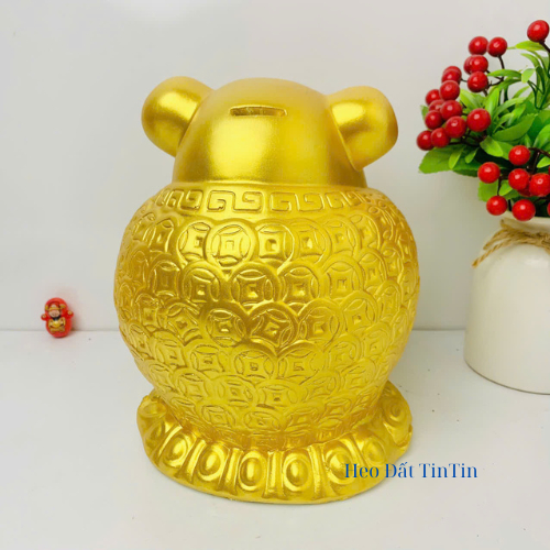 Heo đất tiết kiệm Ông Địa tài lộc size vừa cao 22cm-lợn đất hũ vàng phong thủy may mắn