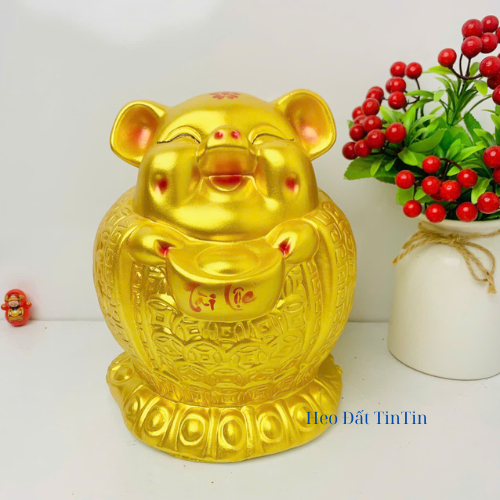 Heo đất tiết kiệm Ông Địa tài lộc size vừa cao 22cm-lợn đất hũ vàng phong thủy may mắn