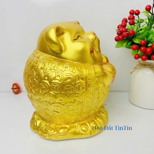 Heo đất tiết kiệm Ông Địa tài lộc size vừa cao 22cm-lợn đất hũ vàng phong thủy may mắn