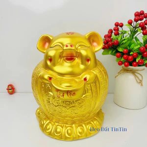 Heo đất tiết kiệm Ông Địa tài lộc size vừa cao 22cm-lợn đất hũ vàng phong thủy may mắn