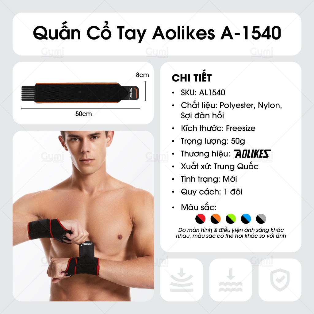 [1 Đôi] Băng Quấn Bảo Vệ Cổ Tay Aolikes A-1540 - Dây Quấn Xỏ Ngón Tập Gym Đàn Hồi - AL1540
