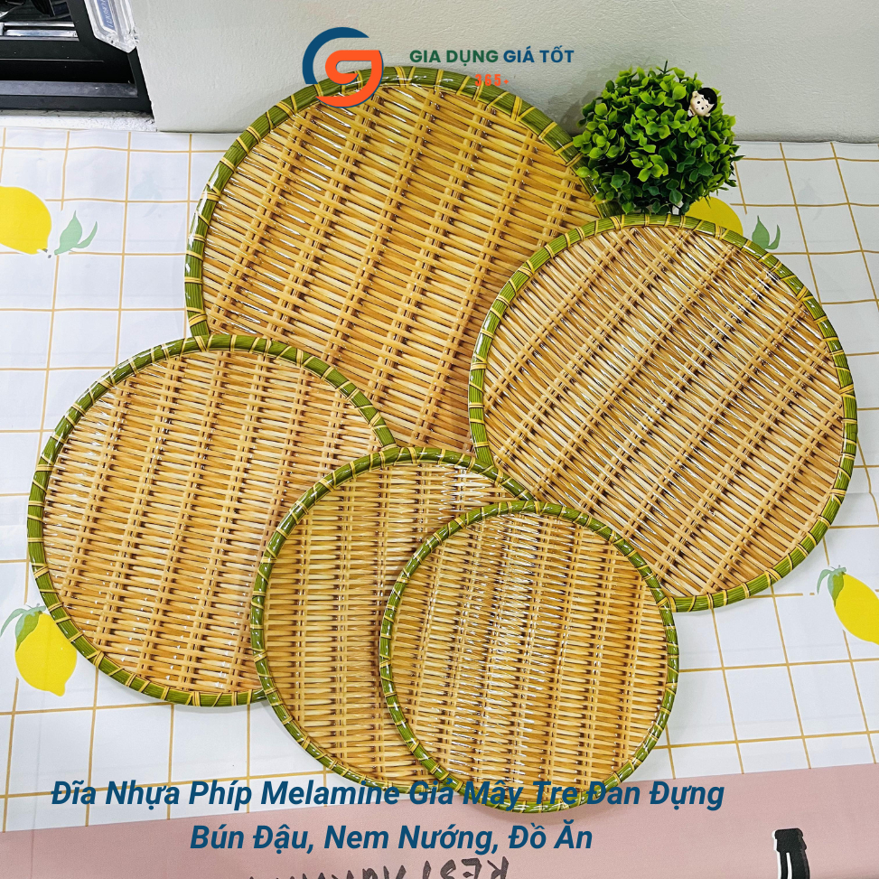 Mẹt nhựa giả mây tre đựng đồ ăn, đĩa nhựa tròn dùng bún đậu, nem nướng - nhiều kích cỡ lựa chọn