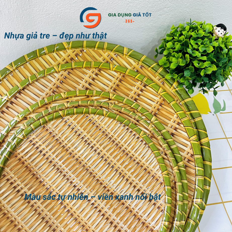 Mẹt nhựa giả mây tre đựng đồ ăn, đĩa nhựa tròn dùng bún đậu, nem nướng - nhiều kích cỡ lựa chọn