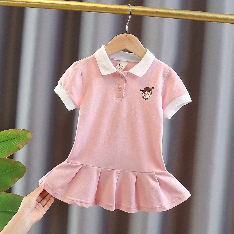 Váy cổ bẻ GIRL đuôi cá chất liệu cotton thoáng mát dành cho bé gái từ 9-35 kg