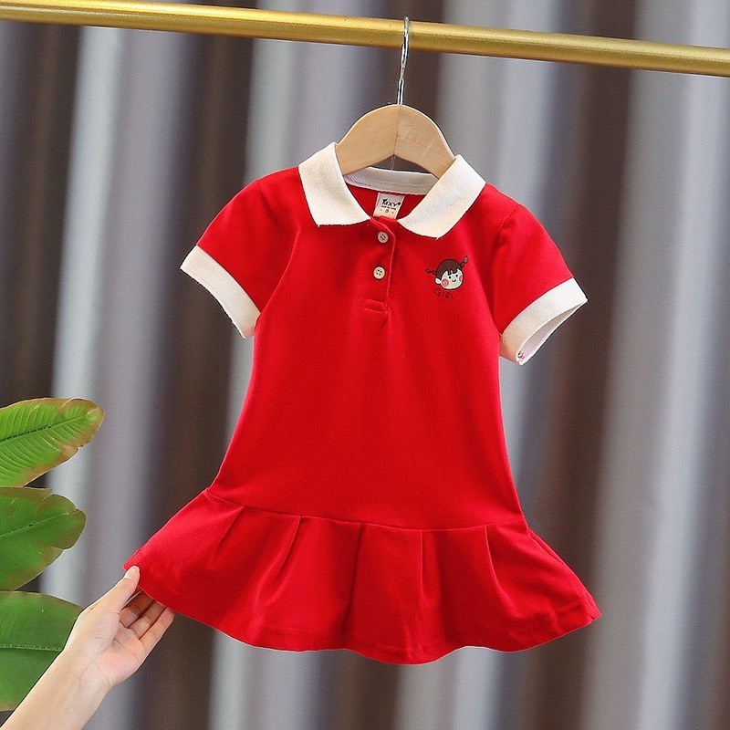 Váy cổ bẻ GIRL đuôi cá chất liệu cotton thoáng mát dành cho bé gái từ 9-35 kg