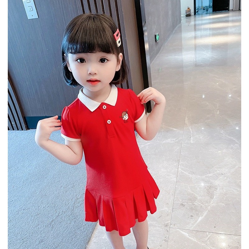 Váy cổ bẻ GIRL đuôi cá chất liệu cotton thoáng mát dành cho bé gái từ 9-35 kg