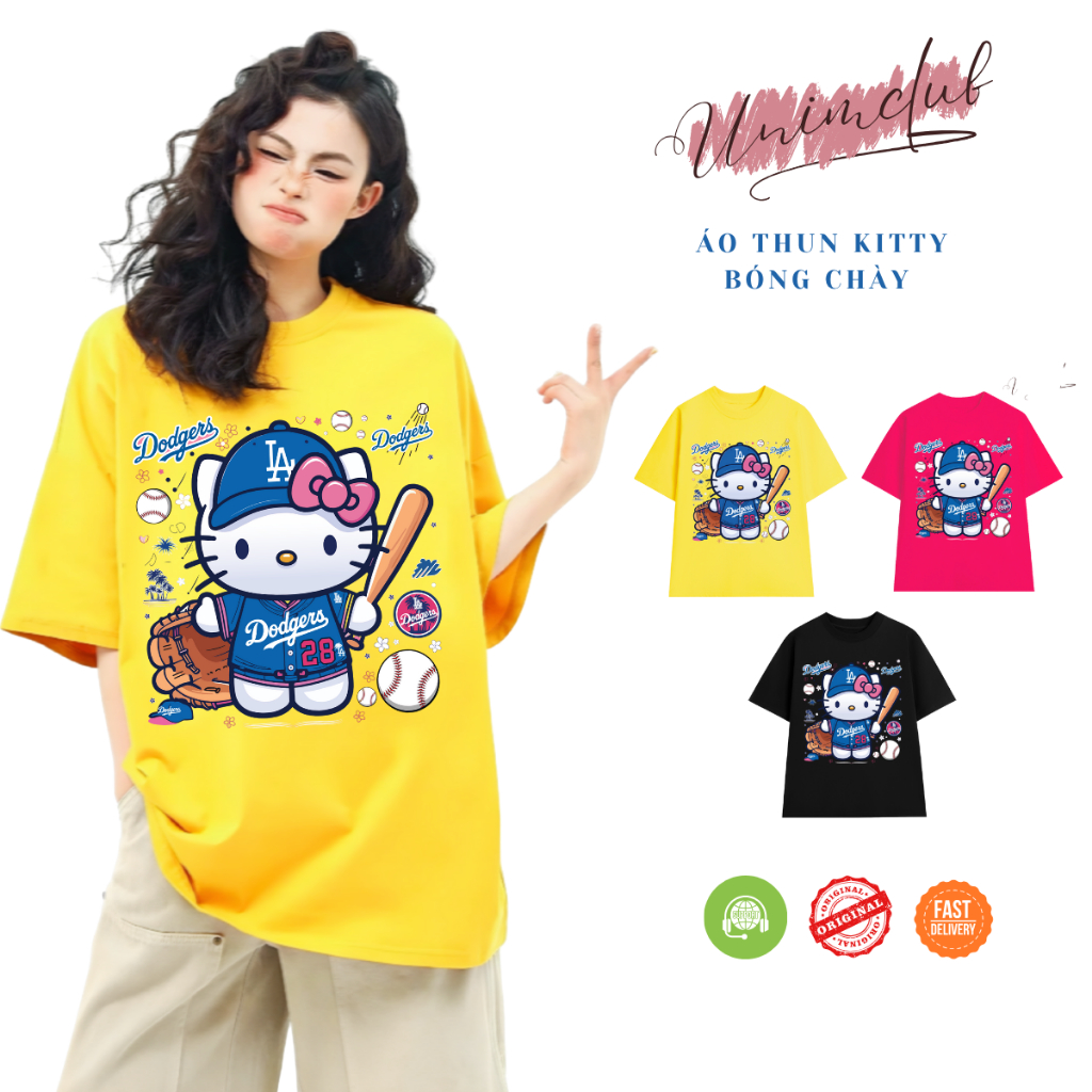 Áo Thun Kitty LA Bóng Chày Hottrend 2025 Form Áo Unisex Dáng Rộng Cotton Cao Cấp Premium APKT