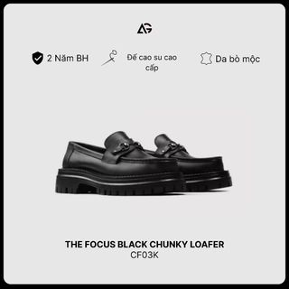 Giày Da Unisex Nam Nữ The Focus Black Chunky Loafer August CF03K Chính Hãng Bảo Hành 24 Tháng