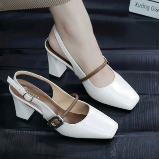 Giày sandal cao gót mũi vuông gót vuông 5P và 7P  Khóa màu bạc chắc chắn , êm chân Giày Bánh Bèo mã Sandalkhoabac
