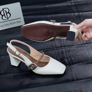 Giày sandal cao gót mũi vuông gót vuông 5P và 7P  Khóa màu bạc sang trọng , đáng iu Giày Bánh Bèo mã Sandalkhoabac