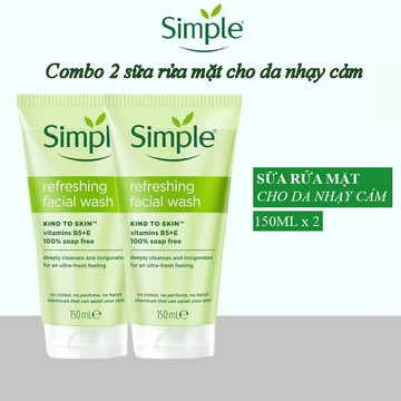 Combo 2 sữa rửa mặt Simple cho da nhạy cảm 150ml Refreshing Facial Wash Gel sạch thoáng lành tính