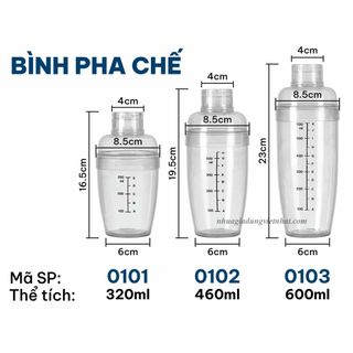 Bình lắc pha chế chia vạch nhựa trong suốt Việt Nhật 320ml 460ml 600ml Ms: 0101/ 0102/ 0103