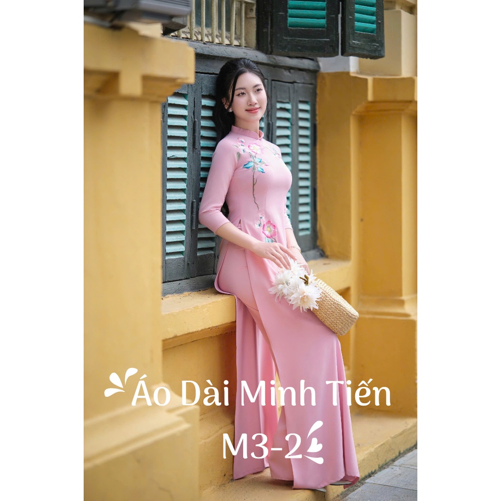 Áo Dài Lụa Mỹ Cao Cấp Họa Tiết Thêu Và May Thủ Công Tỉ Mỉ - Mã M3-2 Màu Hồng
