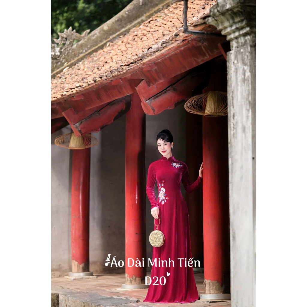 Áo Dài Chất Liệu Nhung The Cao Cấp - Hàng May Và Thêu Thủ Công Tỉ Mỉ Từng Áo - Mã D20 Màu Hồng