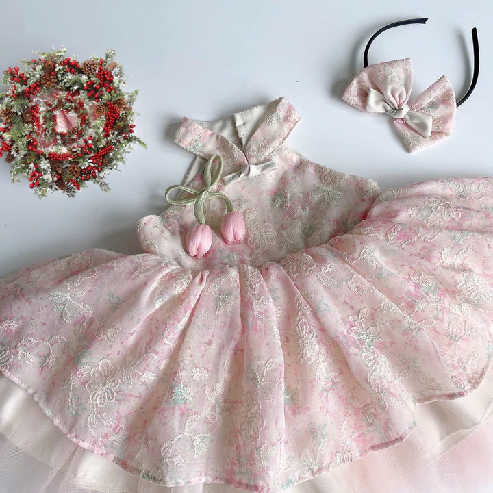 Váy Yếm Công Chúa Hoa Tulip NHÍM XÙ KIDS Cho Bé Gái Sơ Sinh, Thôi Nôi, Sinh Nhật V091