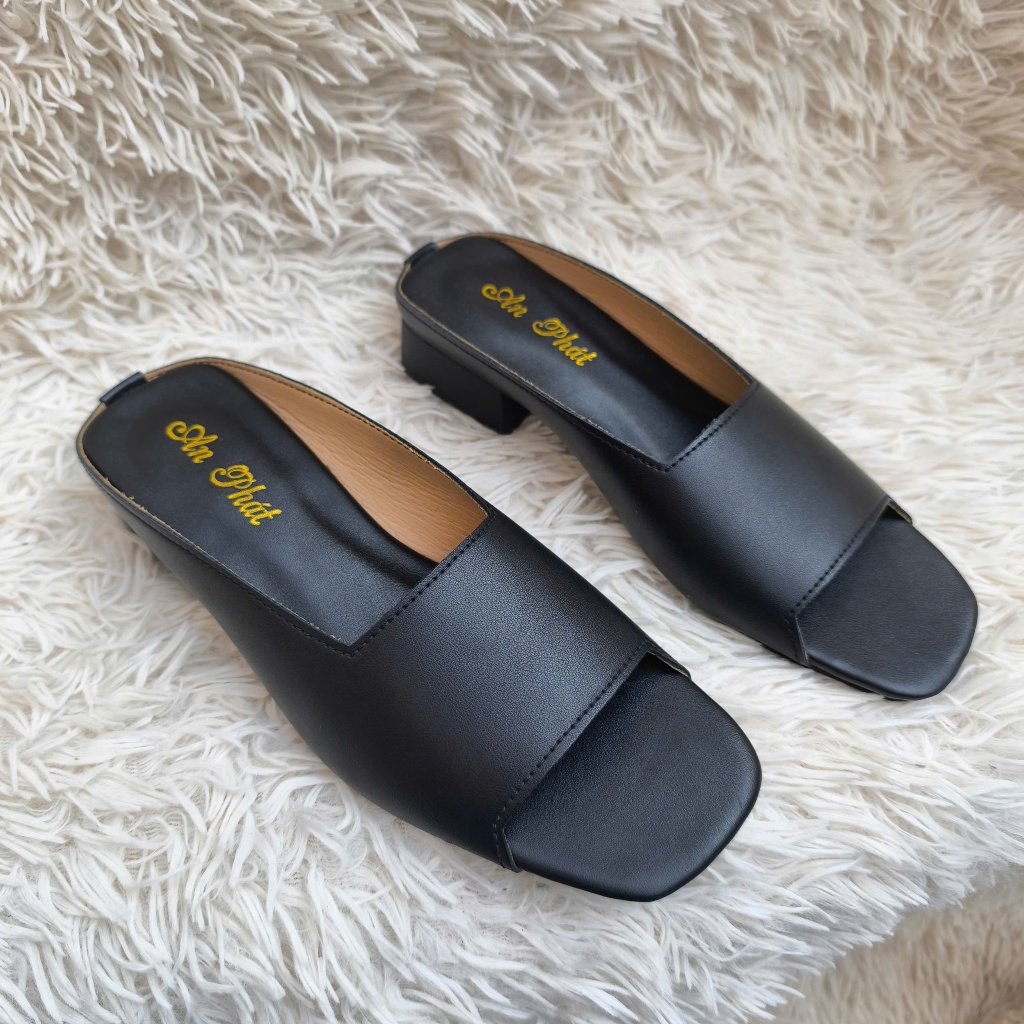 Sục nữ hỡ mũi da sịn thật DN20T cao 3cm palmyran - Dép trung niên đi êm chân