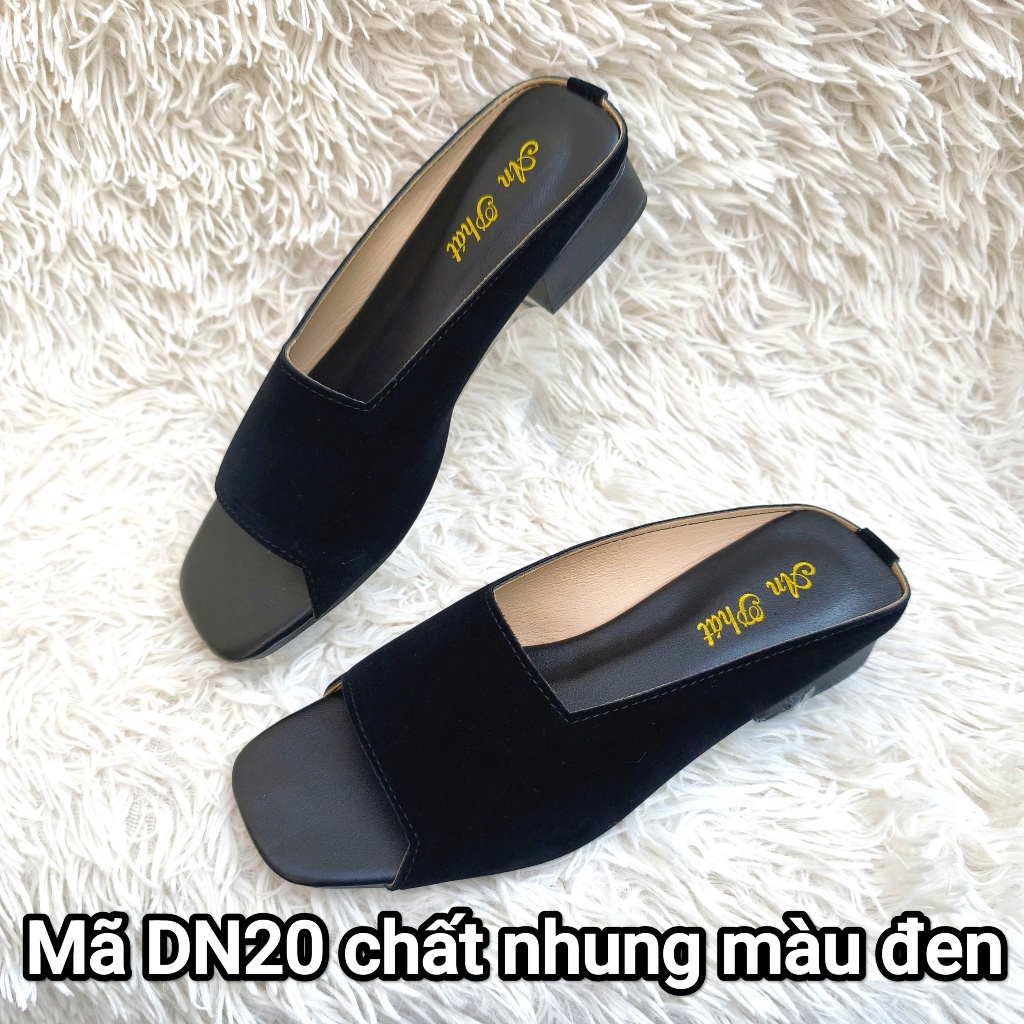 Sục nữ hỡ mũi da sịn thật DN20T cao 3cm palmyran - Dép trung niên đi êm chân