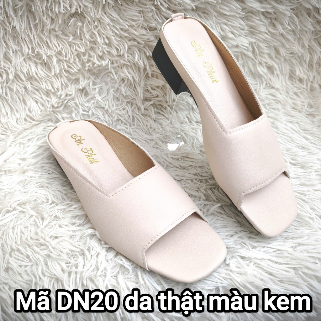Sục nữ hỡ mũi da sịn thật DN20T cao 3cm palmyran - Dép trung niên đi êm chân