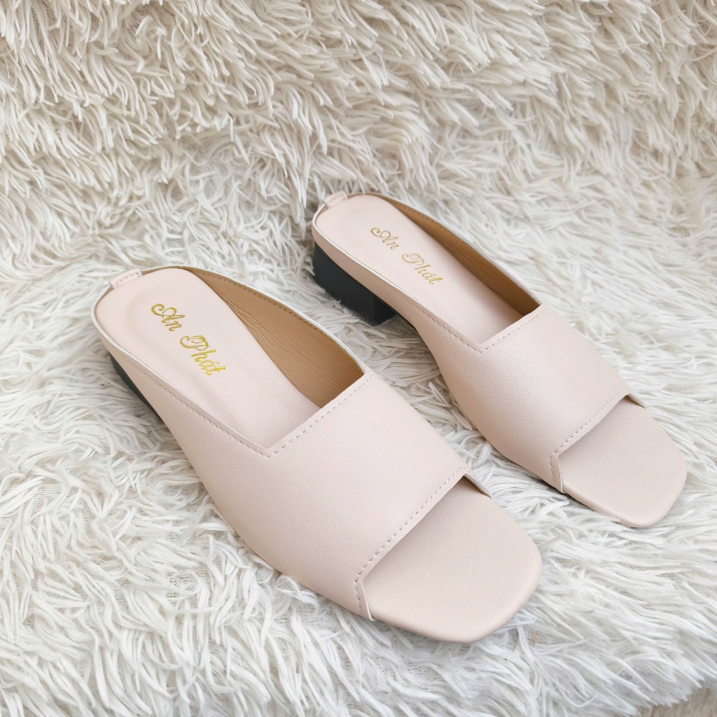 Sục nữ hỡ mũi da sịn thật DN20T cao 3cm palmyran - Dép trung niên đi êm chân