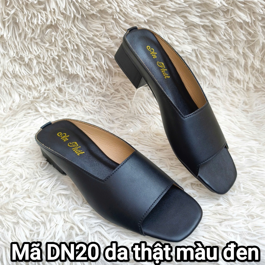 Sục nữ hỡ mũi da sịn thật DN20T cao 3cm palmyran - Dép trung niên đi êm chân