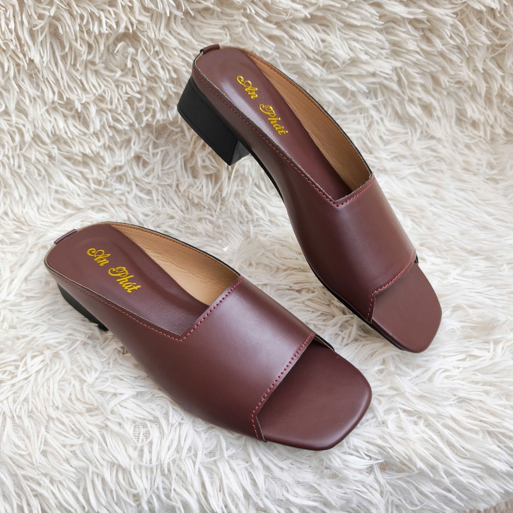 Sục nữ hỡ mũi da sịn thật DN20T cao 3cm palmyran - Dép trung niên đi êm chân
