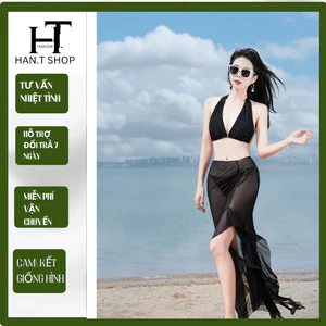 Đồ bơi đi biển set 3 Mảnh LƯỚI DẺO phối váy dài sang xịn mịn HAN.T SHOP