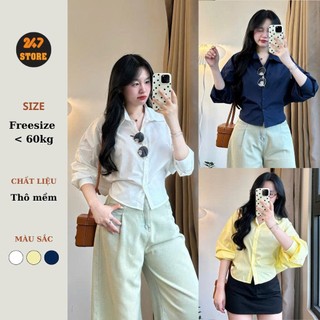 Áo Sơ Mi Dáng Rộng Tay Phồng Thắt Eo 247store Chất Mềm Mát, Mặc Đi Học Đi Chơi Chuẩn Xinh