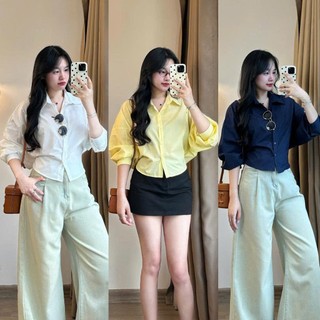 Áo Sơ Mi Dáng Rộng Tay Phồng Thắt Eo 247store Chất Mềm Mát, Mặc Đi Học Đi Chơi Chuẩn Xinh