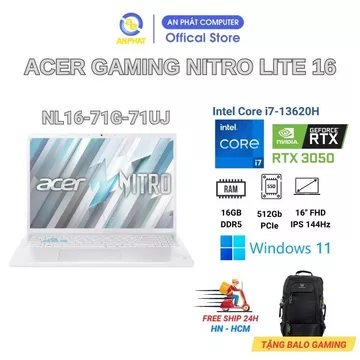 Acer Nitro Lite 16 Nl16 71g Gaming Laptop – Core i7-13620H, 16GB RAM, 512GB SSD, 16"