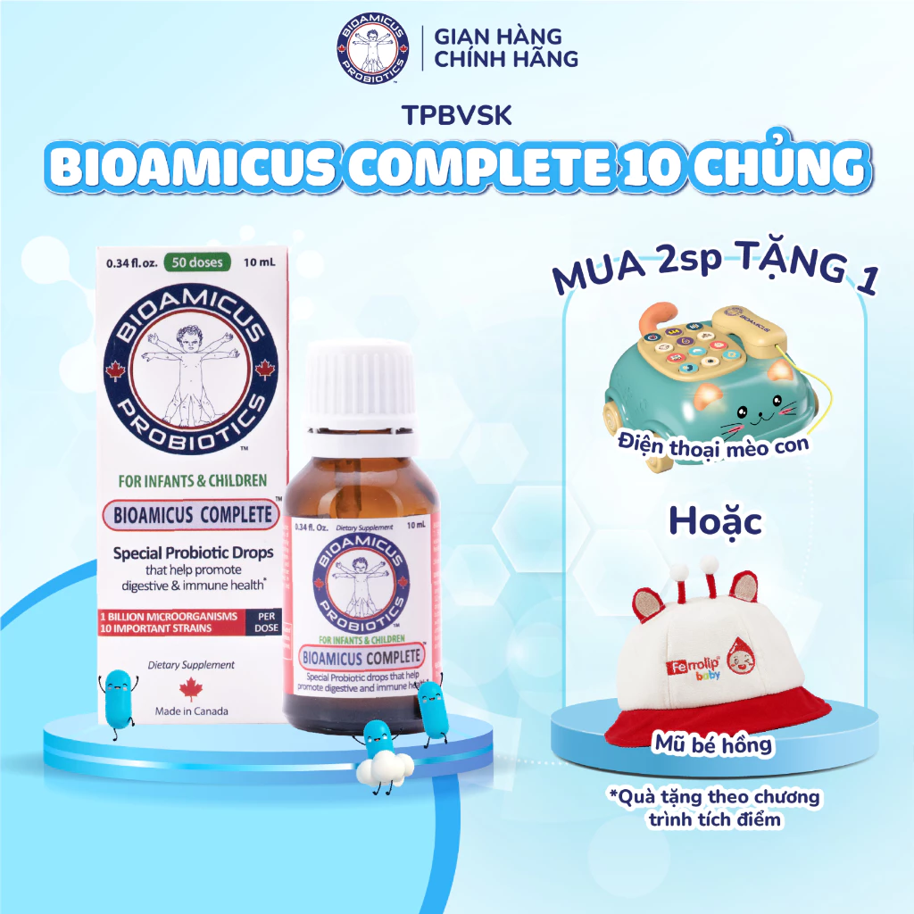 BioAmicus Complete 10 chủng lợi khuẩn hỗ trợ cải thiện hệ vi sinh đường ruột - Men Vi Sinh Cho Bé