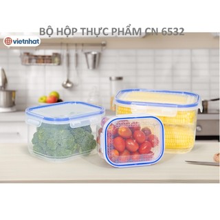 Bộ 3 hộp nhựa chữ nhật đủ size bảo quản thực phẩm Việt Nhật cao cấp an toàn- MS: 6532