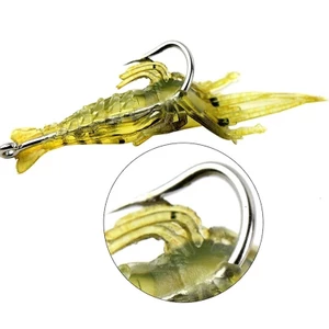 Combo 10 con Tôm Mềm Giả Mồi Câu cá 4,5cm, Mồi tôm dạ quang phát sáng đi câu( bộ 10 con + móc inox )
