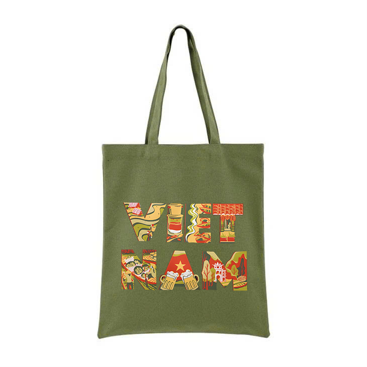 Túi Tote vải Canvas màu xanh matcha Việt Nam Tổi Yêu - túi vải xanh lá CÓ KHÓA KÉO thời trang DU LỊCH đựng đồ tuie01