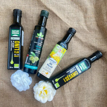 DẦU HẠT ÉP LẠNH HỮU CƠ - SOTTOLESTELLE -NATURE GREEN- BIO ITALI ( dầu hạt lanh, dầu mè, dầu oliu, dầu hoa cải 250ml)