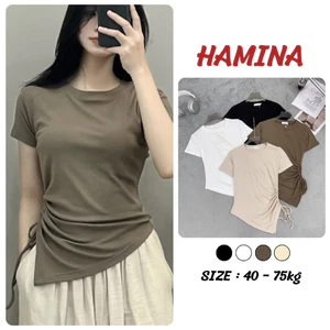 Áo Thun Nữ Khoét Bên Eo Vạt Nhọn Bigsize Hamina , Áo Phông Nữ Ôm Body Cộc Tay Rút Dây Eo Sành Điệu 200