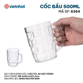 Cốc bầu 500ml nhựa Việt Nhật cao cấp, cốc sinh tố, trà chanh, nhà hàng - MS:6384