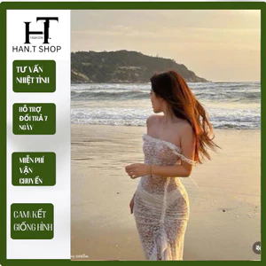 Set bikini ba món ĐẦM MIDI body ren trắng kèm bikini chanh sả HAN.T SHOP