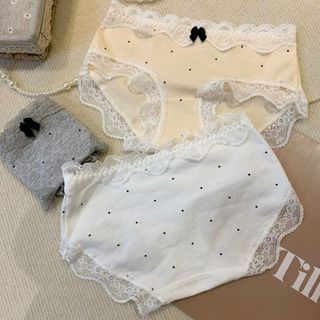 Quần Lót Nữ Cotton Phối Ren Chấm Bi Siêu Xinh, Quần Chip Mềm Thoáng Đính Nơ Xinh King Shop L-5410