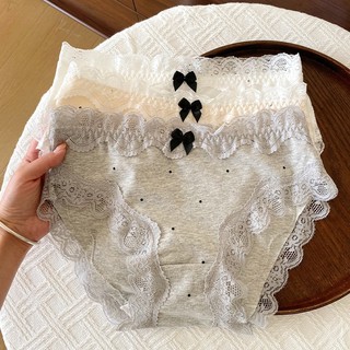 Quần Lót Nữ Cotton Phối Ren Chấm Bi Siêu Xinh, Quần Chip Mềm Thoáng Đính Nơ Xinh King Shop L-5410