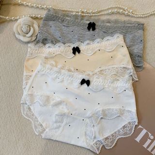 Combo 3 Quần Lót Nữ Cotton Phối Ren Chấm Bi Xinh, Quần Chip Mềm Thoáng Đính Nơ Xinh King Shop L-5410