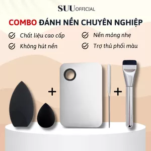 Dụng Cụ Hỗ Trợ Đánh Nền (Khay Que Trộn Kem, Set 2 Mút Tán Nền, Cọ Dẹt Tán Nền) SUUOFFICIAL